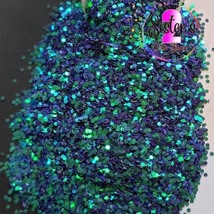 Mermaid, 1mm green blue dot mix glitter, Polyester Glitter, chunky glitter, 2oz bag, shaped glitter, color shift glitter