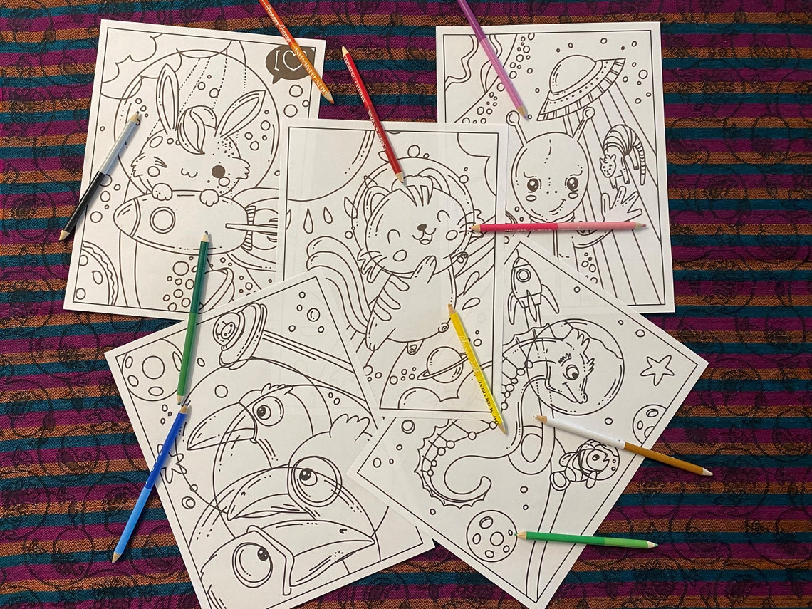 20 Animals in Space Coloring Pages Adorable Animals Fun | Etsy