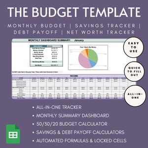 THE Budget Template | Monthly Tracker | Debt Payoff | Net Worth Tracker | Google Sheets | Annual Budget | Monthly Budget