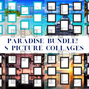 Paradise Collage Picture BUNDLE! 20 Oz Skinny Tumbler Sublimation PNG Digital Download ZIP Files Beach Tropical Sunset Sunrise Palm Trees