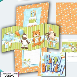 Printable Children's Birthday Card Party Animals Twist and Pop Digital Card Making Kit Papercrafts Paper Crafts Cardmaking Kits DIY cards