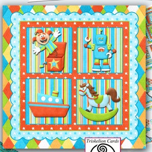 Printable Childrens Birthday Toys 7.5 Inch Card Front with Decoupage and Inserts Kit Instant Digital Download  Make Your Own Cards