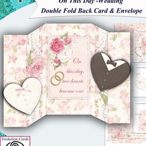 Printable On This Day Double FoldBack Wedding Card Making kit & Envelope Bride and Groom Hearts DIY Cards Make Your Own Cards PaperCraft