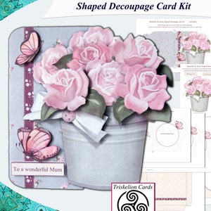 Butterflies and Roses 3D Decoupage Card Making Kit with Matching Envelope & Inserts, Printable Digital Download Thank You Birthday Sympathy