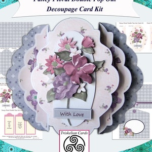 Printable Fancy Floral Double Pop Out 3D Decoupage Card Making Kit with Envelope Digital Download Birthday, Sympathy, DIY Cards Papercrafts