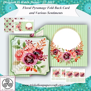 Printable Floral Pyramage Fold Back Card Making Kit with Various Sentiments Birthday, Anniversary, Sympathy, Mum, Daughter, Friend etc.