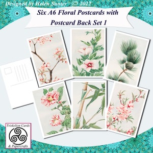 Printable Floral A6 Postcards with Postcard Back Set 1 Ideal for Journal Cards, Note Cards, Snail Mail, Postcrossing, Framing etc.
