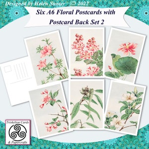 Printable Floral A6 Postcards with Postcard Back Set 2 Ideal for Journal Cards, Note Cards, Snail Mail, Postcrossing, Framing etc.