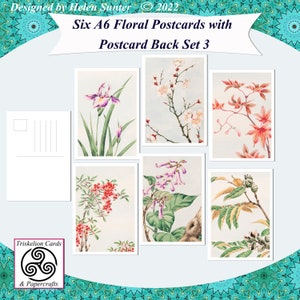 Printable Floral A6 Postcards with Postcard Back Set 3 Ideal for Journal Cards, Note Cards, Snail Mail, Postcrossing, Framing