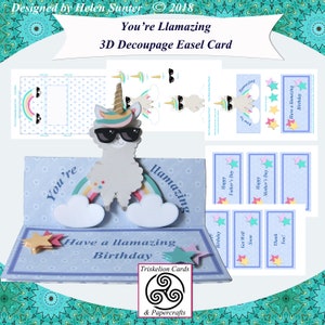 You Are Llamazing 3D Decoupage Easel Card Making Kit Llama Printable Get Well soon Mother's Father's Day Anniversary Valentine Birthday Love