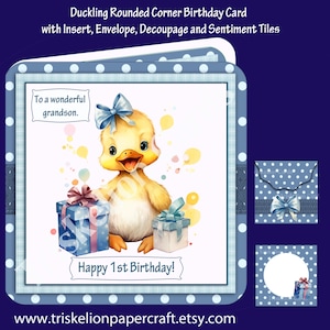 Duckling 3D Decoupage Birthday Card Making Kit with Insert, Envelope and Children's Ages and Other Sentiments Printable Digital Download