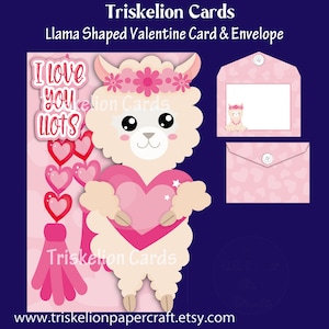 Printable Llama Shaped Valentine's 3D Decoupage Card Making Kit Digital Download With Envelope and Two Inserts, Llamantine, Llama Love
