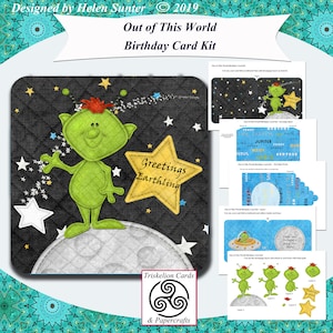 Printable Alien Out of This World Card Making Kit Space Male Birthday Digital Download Men's Cards Brother Friend DIY Cardmaking Paper Craft