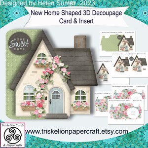 Home Sweet Home Printable Shaped 3D Decoupage Card Making Kit & Inserts, New Home, New Home Together, Moving Home
