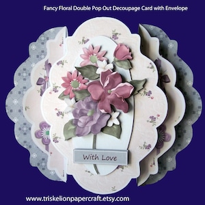 Printable Fancy Floral Double Pop Out 3D Decoupage Card Making Kit with Envelope Digital Download Birthday, Sympathy, DIY Cards Papercrafts