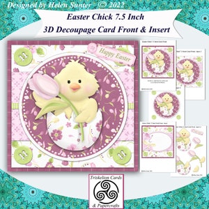 Printable Easter Chick 7.5 Inch Square Decoupage Card Front Kit with Insert, Digital Paper Craft & Card Making Kit, Easter Printables
