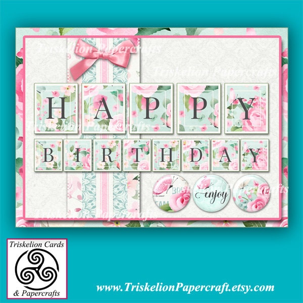 Printable Happy Birthday 3D Decoupage Card Front Card Making Kit with Insert Digital Download DIY Cards, Make Your Own Cards, Floral card