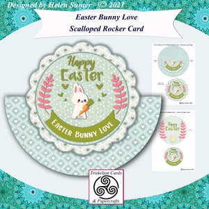 Easter Bunny Love Scalloped Rocker Digital Card Making Kit Printables Paper Crafts 3D Decoupage Make Your Own Cards Printables Download