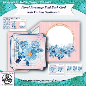 Printable Floral Pyramage Fold Back Card Making Kit with Various Sentiments Birthday, Thank You, Retirement, Mum, Daughter, Friend etc.