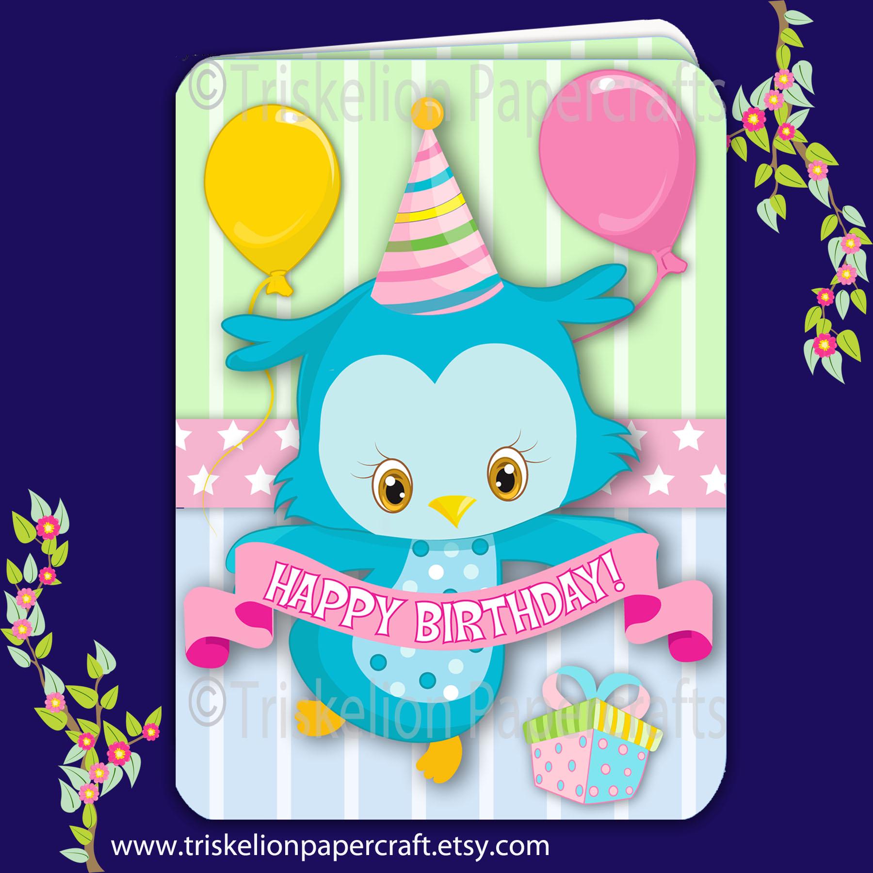 Girls Birthday Owl Card Making Kit with Decoupage and Envelope Printable Instant Digital Download