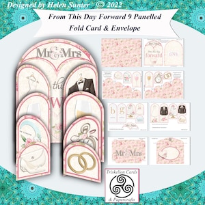 From This Day Forward 9 Panelled Fold Wedding Card Making Kit with Matching Envelope, Bride and Groom, Mr and Mrs, Marriage