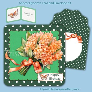 Printable Apricot Hyacinth 3D Decoupage Card Making Kit with Matching Envelope, Floral, Instant Digital Download A4 & U.S. Letter