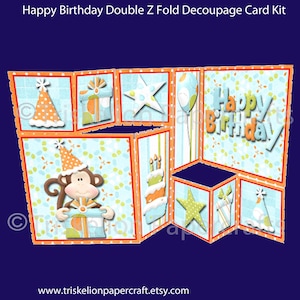 Double Zig Zag Pop Out Birthday Card Making Kit, Boy's, Girl's or Adult's Birthday Card with Optional Decoupage Printable Digital Download