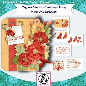 Printable Poppies Shaped 3D Decoupage Any Occasion Card Making Kit with Insert and Matching Envelope Digital Download Make Your Own Cards
