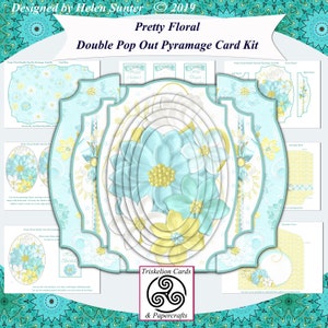 Printable Pretty Floral Double Pop Out Pyramage Card Making Kit with Envelope Digital Download Birthday, Mother's Day, Sympathy, Anniversary
