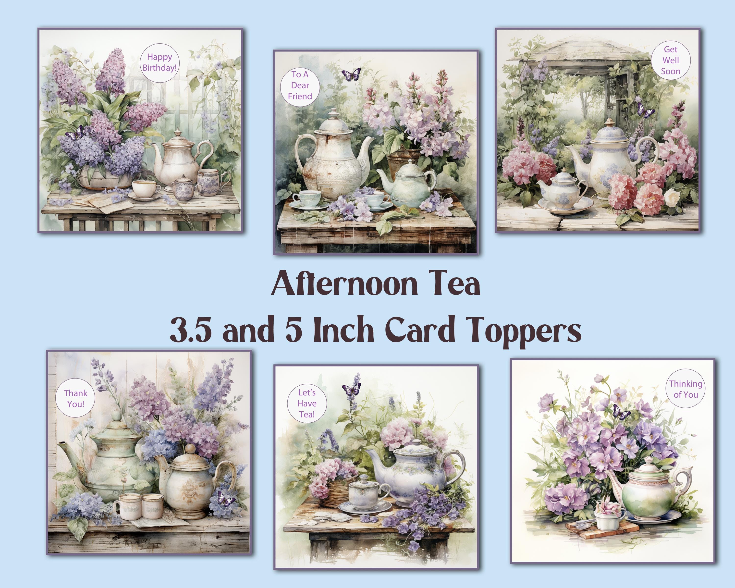 Tea Card Sentiments Printable Afternoon Tea Square Card Toppers in Two Sizes for Card ...