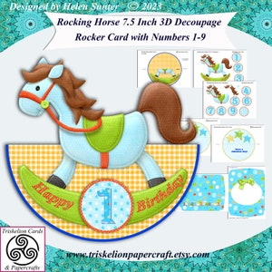 Rocking Horse Large Printable 3D Decoupage Rocker Card Making Kit for Children's Birthdays Ages 1 to 9