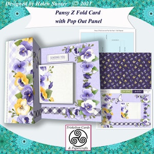 Printable Pansy Z Fold Card Making Kit Floral Instant Digital Download DIY Cardmaking Paper Craft Easy Cut, Score & Fold Card