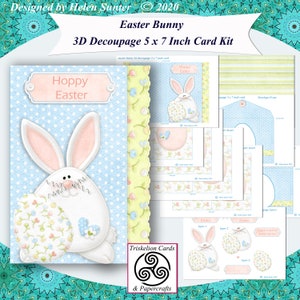Printable Easter Bunny 3D Decoupage 5 x 7 Inch Card Making kit Extra Inserts & Envelope Instant Download Make Your Own Cards Paper Craft