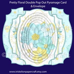 Pretty Floral Double Pop Out Pyramage Card Making Kit with Envelope Printable Digital Download Birthday, Mother's Day, Sympathy, Anniversary