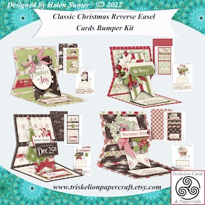 Classic Christmas Reverse Easel Cards Bumper Card Making Collection, Four Printable Card Making Kits in a Set Make Your Own Cards. DIY Cards