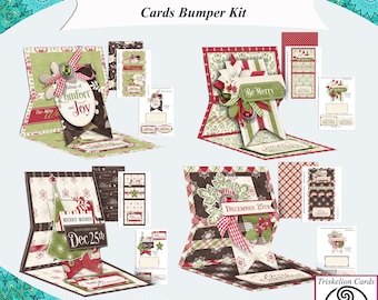 Classic Christmas Reverse Easel Cards Bumper Card Making Collection, Four Printable Card Making Kits in a Set Make Your Own Cards. DIY Cards