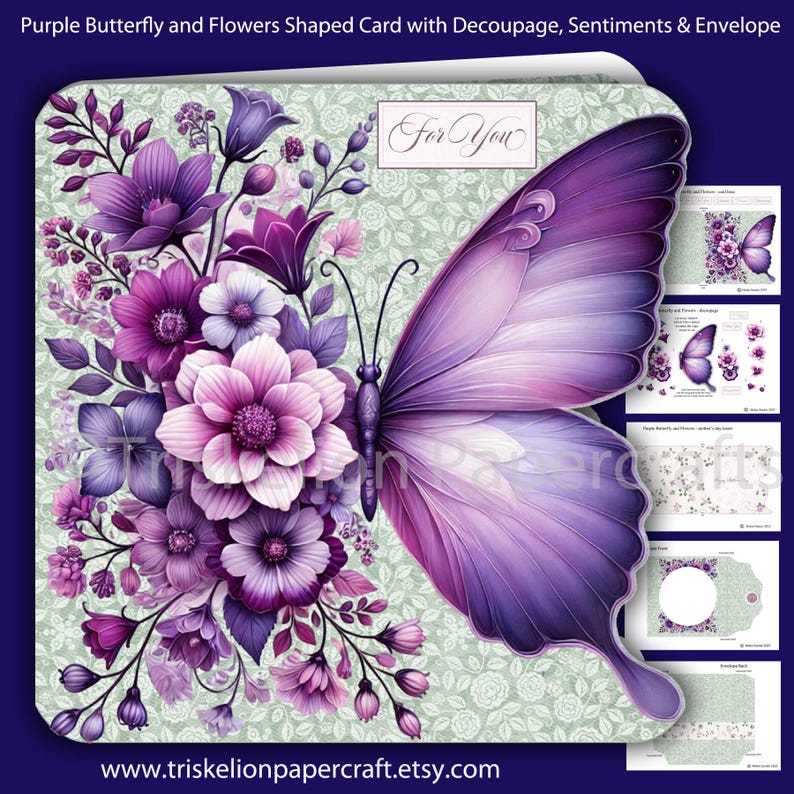 Purple Butterfly and Flowers Shaped Card Making Kit With Envelope - Etsy