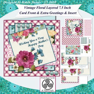 Printable Floral Birthday Card Front Card Making Kit Vintage Floral Decoupage Paper Layering Digital Download Mother's Day and More
