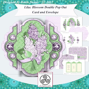 Printable Card Making Kit Lilac Blossoms Double Pop Out Card and Envelope Digital Download Thank You, Birthday, Get Well Soon, Sympathy