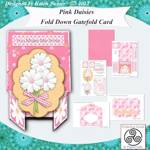 Printable Pink Daisies Dutch Door Gatefold Card Making Kit, Anniversary, Mother's Day, Birthday, Thinking of You Get Well Valentine Download