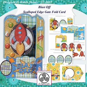 Printable Rocket Blast Off Card Making Kit Space Male Birthday Digital Download Men's Cards Brother Friend DIY Cardmaking Paper Craft