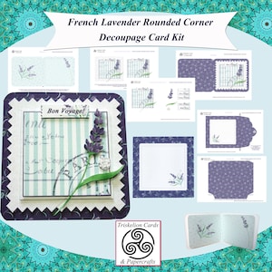 French Lavender Rounded Corner Card Making Kit 3D Decoupage Card Kit Instant Download Greetings Card Kit Various Sentiments