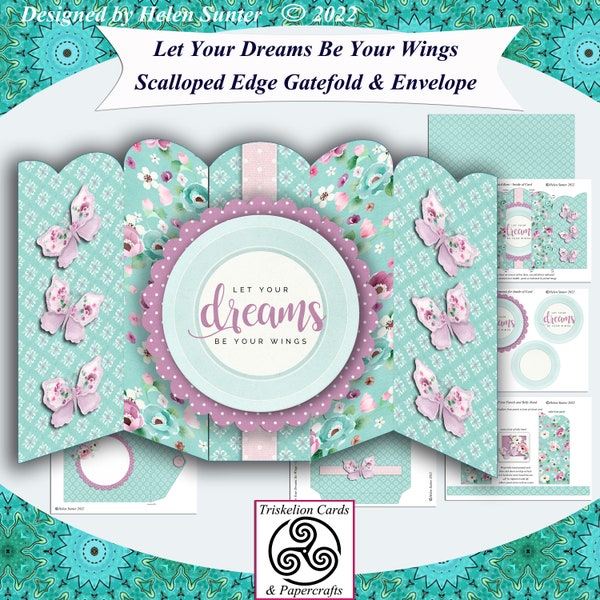 Printable Inspirational Gate Fold Card Making Kit Let Your Dreams Be Your Wings Digital Download DIY 3D Decoupage Cardmaking Paper Craft