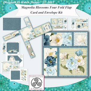 Printable Magnolia Blossoms Four Fold Flap Card & Envelope Card Making Kit