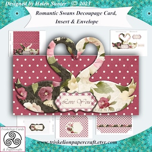 Romantic Swans 3D Decoupage Valentine's Card Card Making Kit with Insert and Envelope, Over the Top Card Kit