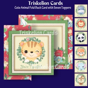 Printable Animal Toppers Fold Back Card Making Kit with Matching Envelope & Various Sentiments, Hippo Birthday, You're Pandastic, Hello Foxy