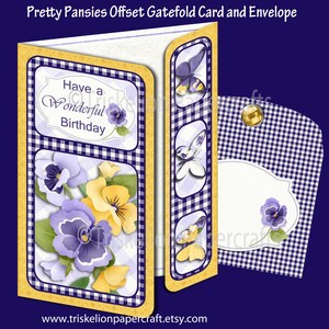 Pretty Pansies Offset Gatefold Card Making kit with Extra Sentiments, Insert & Envelope - Instant Download