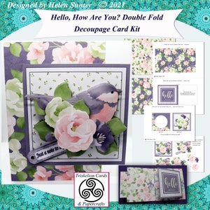 Hello How Are You Double Fold Decoupage Card Digital Card Making Kit Get Well Instant Digital Download Make Your Own Cards Printables Friend
