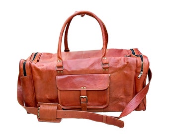Oversized Travel Duffel Bag Genuine Leather Weekend bag Weekender Overnight Carryon travel bag Brown 24