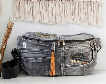 Belt bag made from upcycled jeans/Upcycled jeans bag in patchwork design/Jeans bum bag made from recycled jeans/Large bum bag jeans